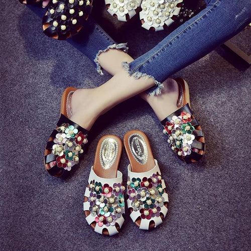 2019 New Women Pearl Hollow Out Summer Slippers